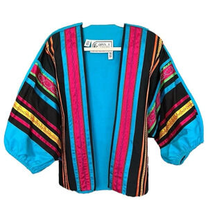 OPUS 1 by Diana Martin Vintage 80s Open Jacket Artsy Bohemian Multi Colored, OS
